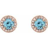 14K Rose 5 mm Natural Blue Zircon & 1/8 CTW Natural Diamond Earrings